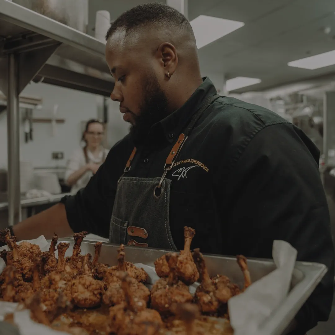 Chef Kaius working in a professional kitchen
