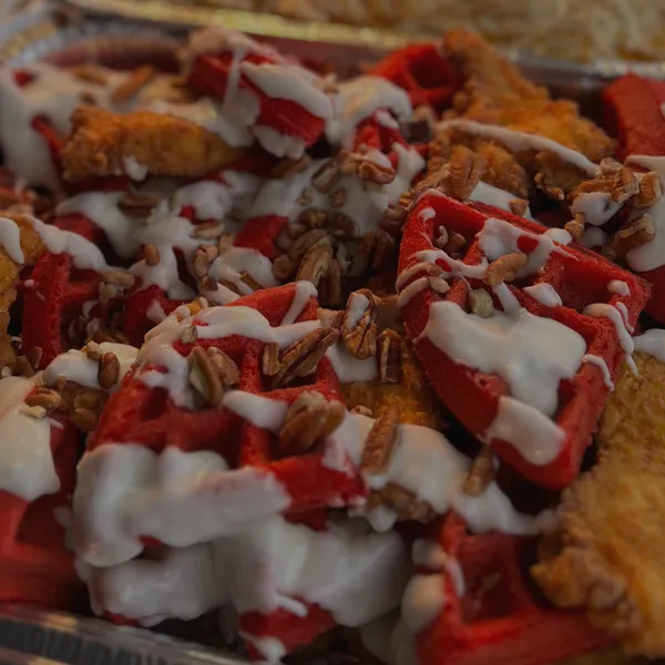 Plated dish with red peppers and cream